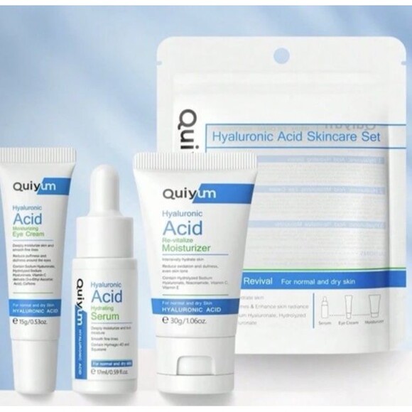 New Sealed Quiyum 3pc Hyaluronic Acid Skincare Set Serum Eye Cream Moisturizer - Picture 3 of 9